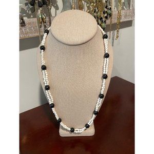 Vintage TRIFARI necklace -- white and black beaded necklace with mark